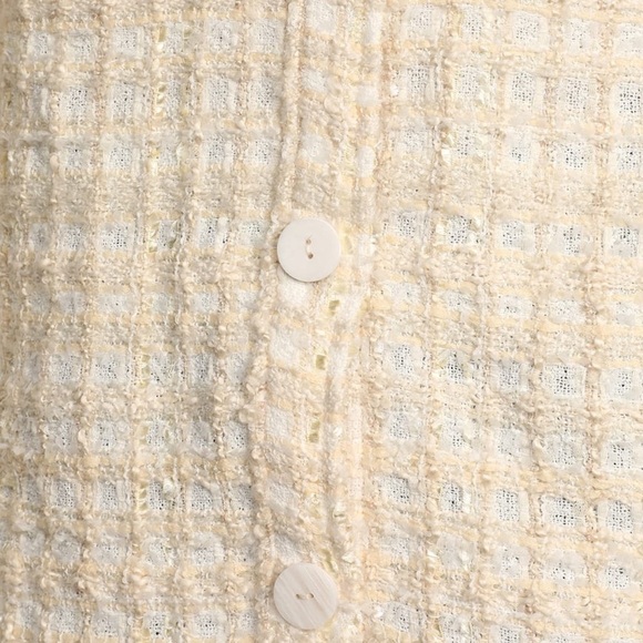 Lulu's Take Notes Ivory Plaid Tweed Shacket Fringe Trim Boucle Size Medium - Picture 5 of 9